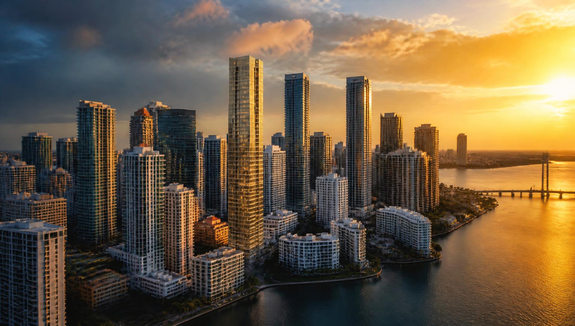 Skyline de Brickell, Miami, ao pôr do sol